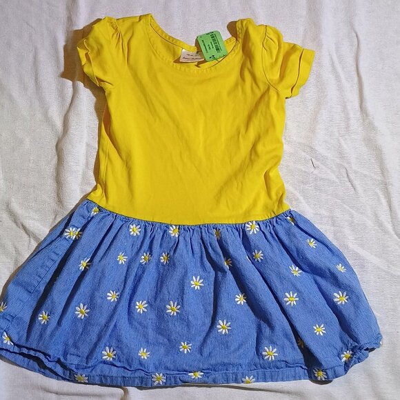 Hanna Andersson/Dress/Girls 6-7/Yellow & Blue/Daisy Corduroy Short Sleeve Playwe - Picture 1 of 7